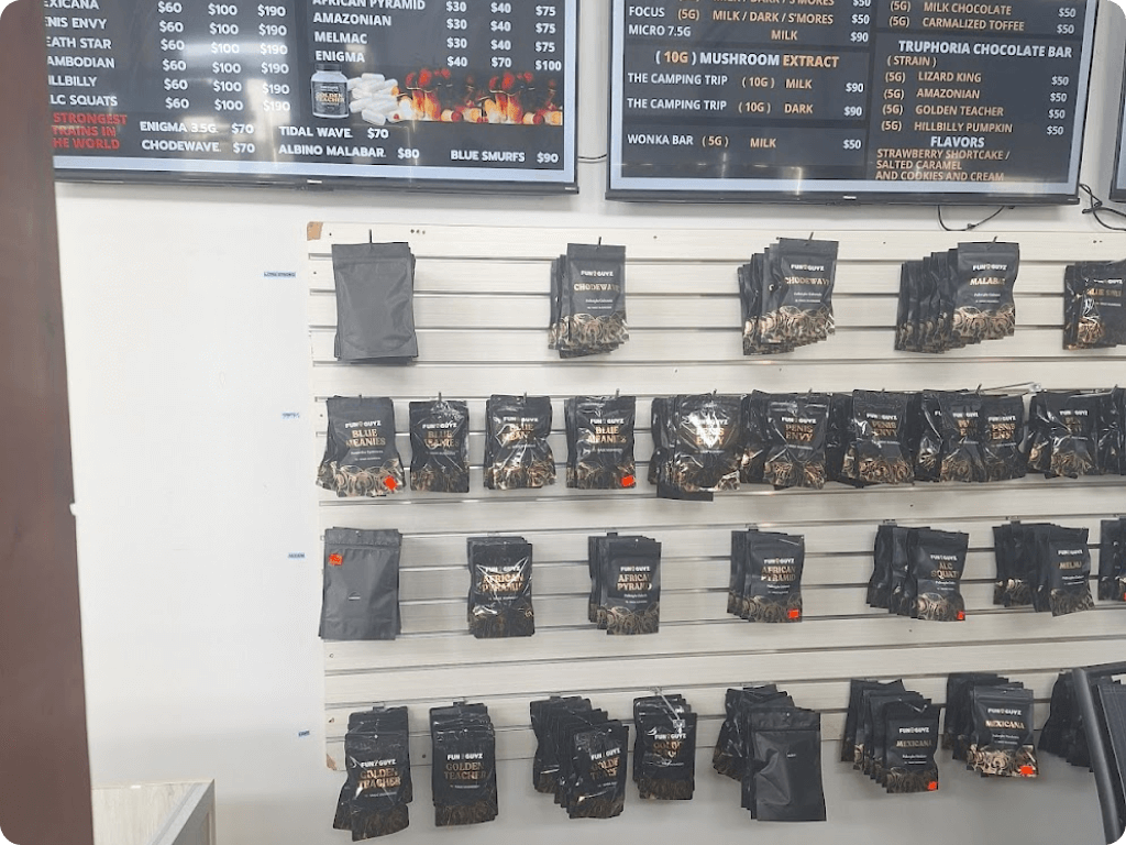 funguyz-magic-mushrooms-dispensary-montreal-oka-5 Products on shelves at Funguyz magic mushrooms dispensary in Montreal